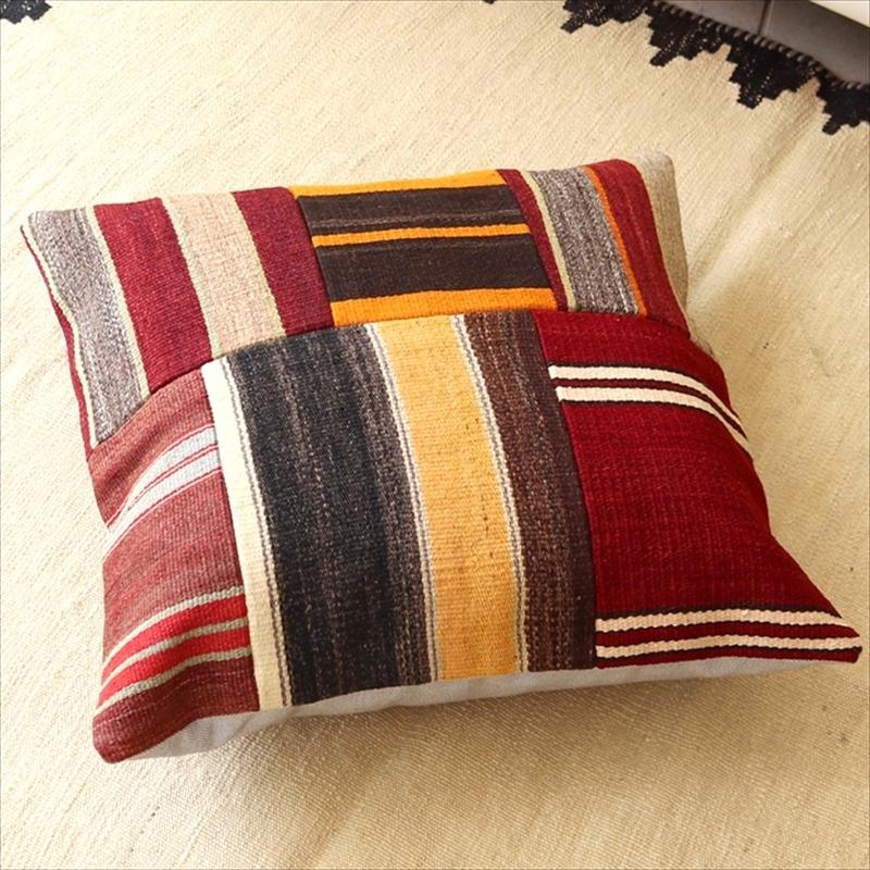 オールドキリムクッションカバー45cm Turkish Kilim Cushionトルコのウール手織りキリム パッチワーク | ブランド登録なし | 01