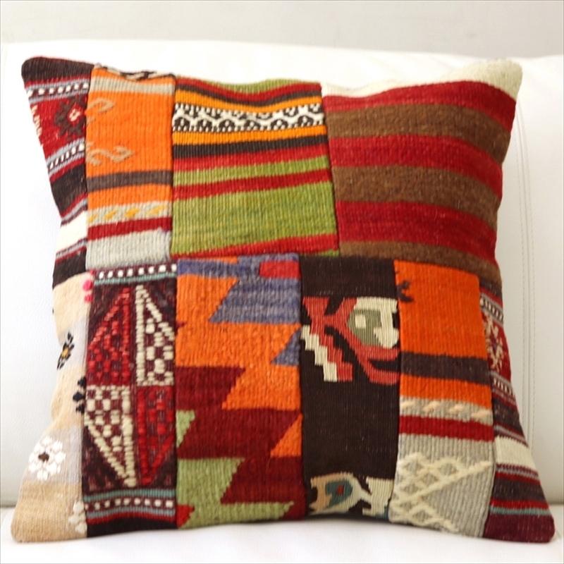オールドキリムクッションカバー45cm Turkish Kilim Cushionトルコのウール手織りキリム パッチワーク | ブランド登録なし