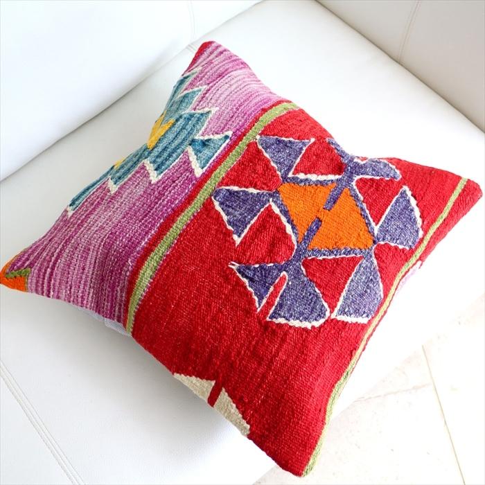 オールドキリムクッションカバー 40cm Old Kilim Cushion レッド＆パープル 狼の足跡 | ブランド登録なし | 02