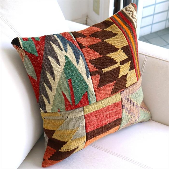 オールドキリムクッションカバー 40cm /Old Kilim Cushion パッチワーク トルコのウール手織りキリム | ブランド登録なし | 01