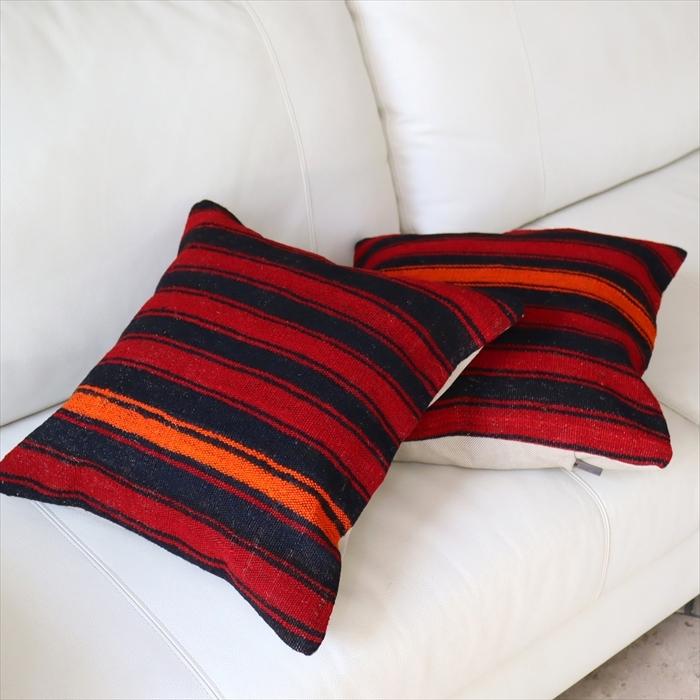 オールドキリム　クッションカバー 40cm Old Kilim Cushion 赤のボーダー OUTLET サービス品 | ブランド登録なし | 02
