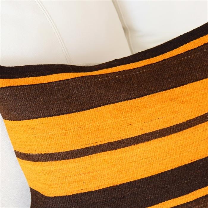 オールドキリム　クッションカバー 40cm Old Kilim Cushion ブラウン＆イエロー ボーダー OUTLET サービス品 | ブランド登録なし | 01