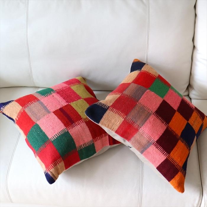 オールドキリム　クッションカバー 40cm Old Kilim Cushion カラフルなグリッド OUTLET サービス品 | ブランド登録なし | 03