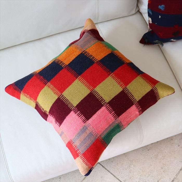 オールドキリム　クッションカバー 40cm Old Kilim Cushion カラフルなグリッド OUTLET サービス品 | ブランド登録なし | 03