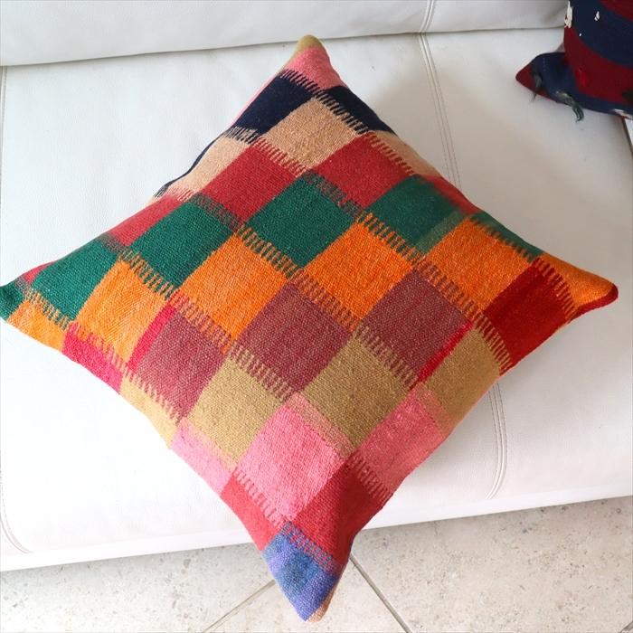 オールドキリム　クッションカバー 40cm Old Kilim Cushion カラフルなグリッド OUTLET サービス品 | ブランド登録なし | 02