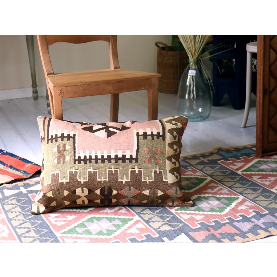 クッションカバー　オールドキリム　横長ピロー 59x40cm ピンク＆ブラウン ビッグピロー Turkish Old Kilim　Lumbar Pillow | ブランド登録なし | 01