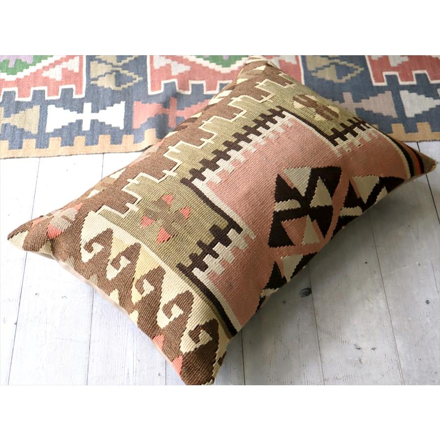クッションカバー　オールドキリム　横長ピロー 59x40cm ピンク＆ブラウン ビッグピロー Turkish Old Kilim　Lumbar Pillow | ブランド登録なし | 03