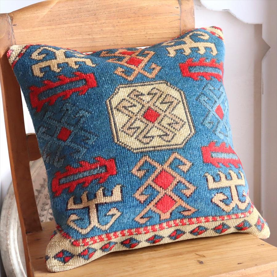 クッションカバー ヴィンテージ パイル織り 絨毯 45cmサイズ コンヤ