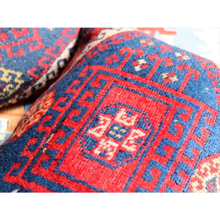 クッションカバー ヴィンテージ パイル織り 絨毯 ビッグピロー 横長 長方形 58x40cm マラテヤ レッド ブルーの画像