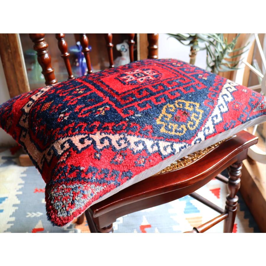 クッションカバー ヴィンテージ パイル織り 絨毯 ビッグピロー 横長 長方形 58x41cm マラテヤ レッド ブルーの画像