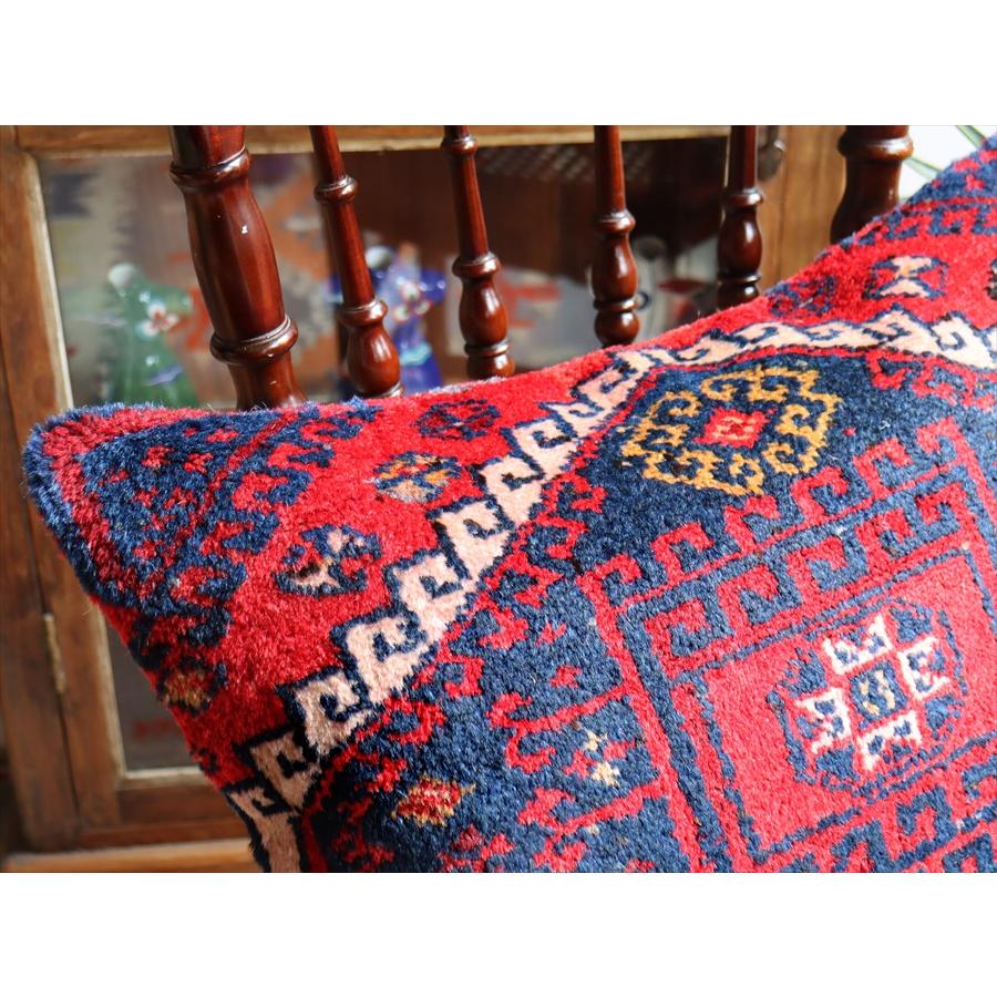 クッションカバー ヴィンテージ パイル織り 絨毯 ビッグピロー 横長 長方形 58x41cm マラテヤ レッド ブルーの画像
