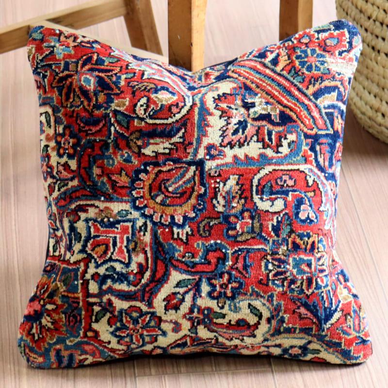 クッションカバー ヴィンテージ パイル織り 40×39cmトルコ絨毯 ヘレケ 細かなフラワーデザイン | ブランド登録なし | 01