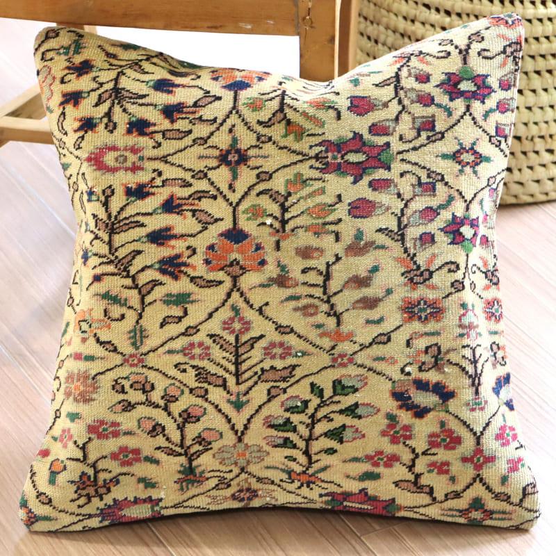 クッションカバー ヴィンテージ パイル織り 46×45cmトルコ絨毯 フラワーデザイン | ブランド登録なし | 01