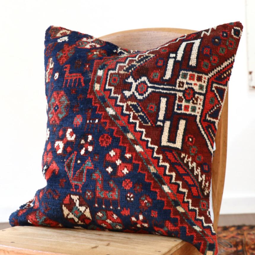 アンティークラグ クッションカバー 50×50cm カシュカイ族 手織り絨毯 | ブランド登録なし