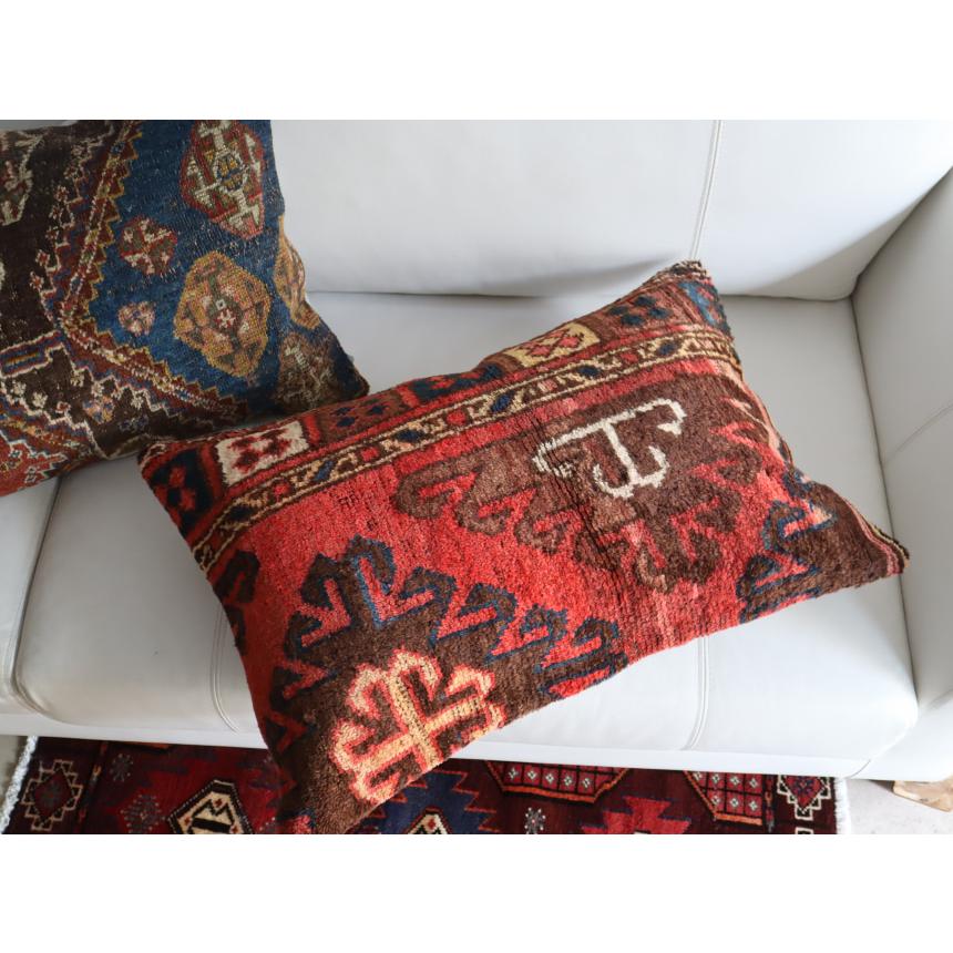 パイル織りラグ クッションカバー 60×40cm キルギス ヴィンテージ絨毯
