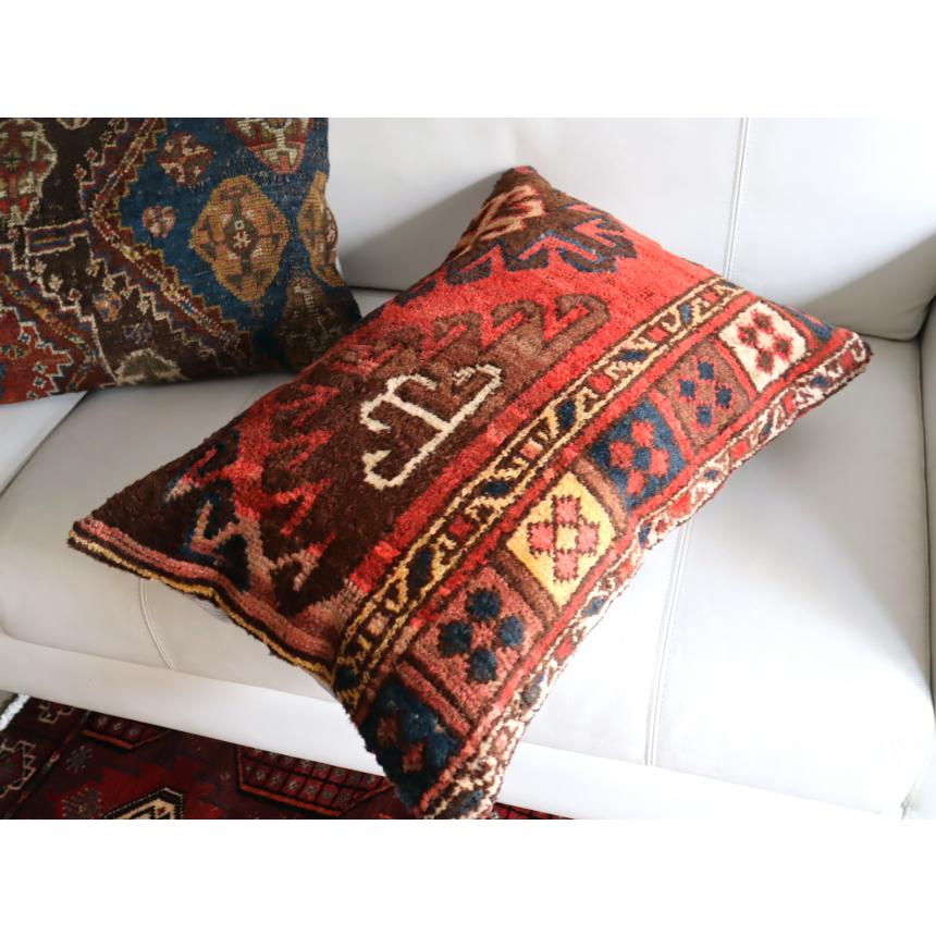 パイル織りラグ クッションカバー 60×40cm キルギス ヴィンテージ絨毯