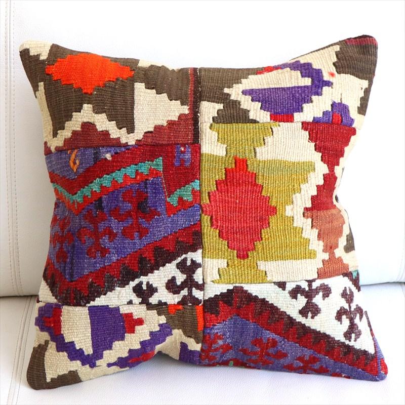 クッションカバー キリムパッチワーク 40×41cm Old Kilim Cushion | 