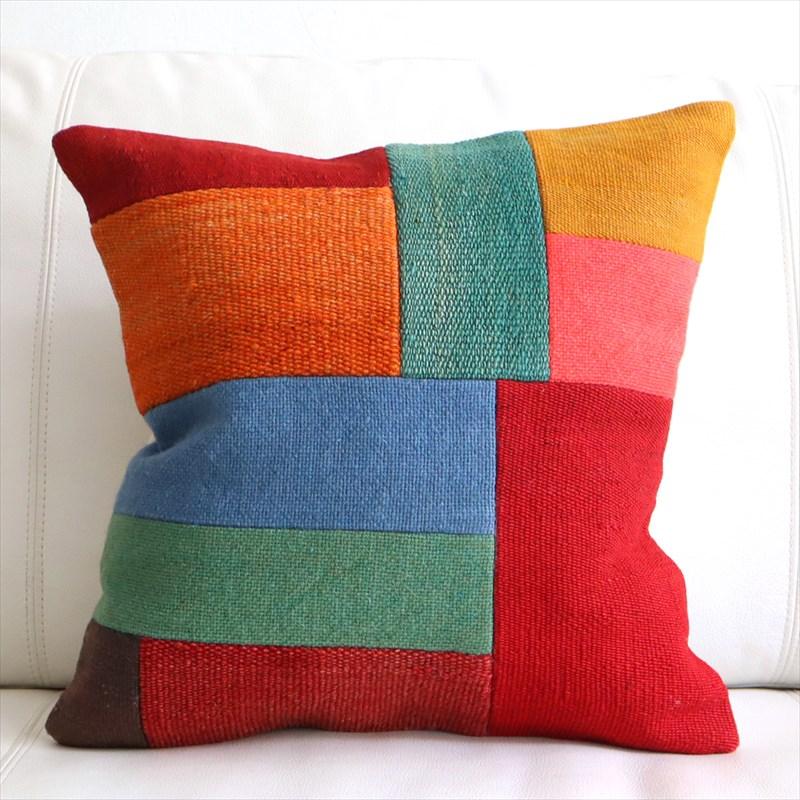 オールドキリム クッションカバー 40×40cm ペルデパッチワーク カラフルミックス Old Kiilim Cushion | ブランド登録なし