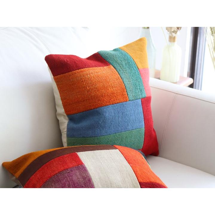 オールドキリム クッションカバー 40×40cm ペルデパッチワーク カラフルミックス Old Kiilim Cushion | ブランド登録なし | 01