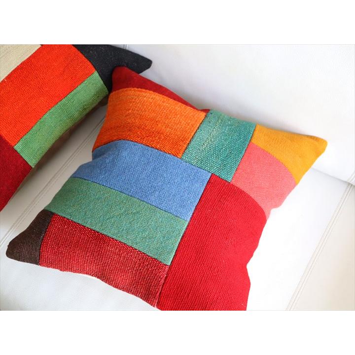 オールドキリム クッションカバー 40×40cm ペルデパッチワーク カラフルミックス Old Kiilim Cushion | ブランド登録なし | 02