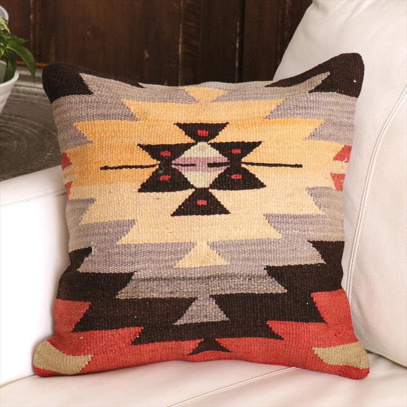 オールドキリム クッションカバー 40cm角 40×40cm アダナ　イーブルアイ　ジグザグ | 