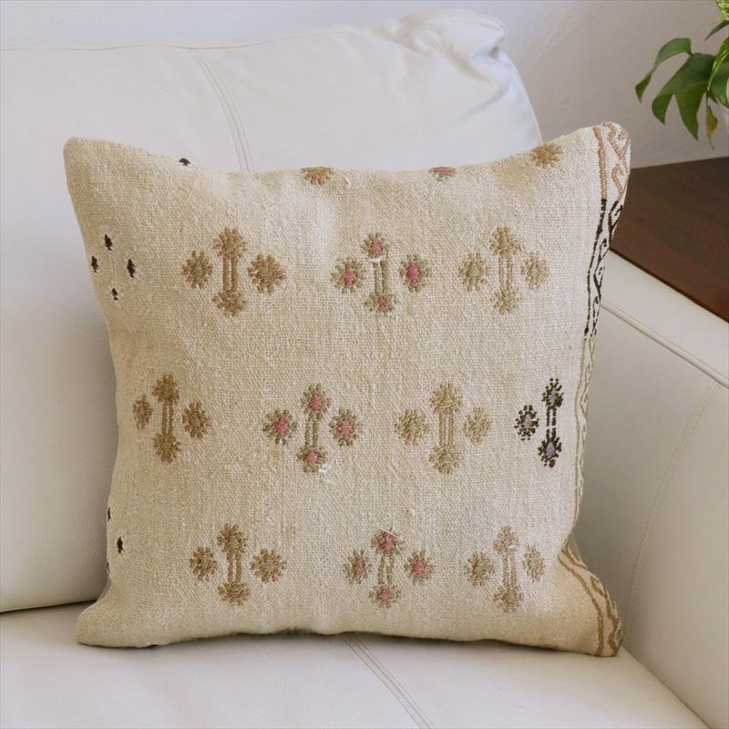 オールドキリムクッションカバー　40cm角サイズクリーム色　ジジム　Sivas Old Kilim | 