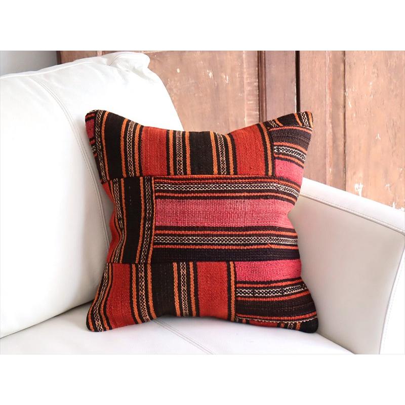 オールドキリムクッションカバー 39×39cm トルコのウール手織りキリム パッチワーク OUTLET・アウトレット・難あり |  | 01