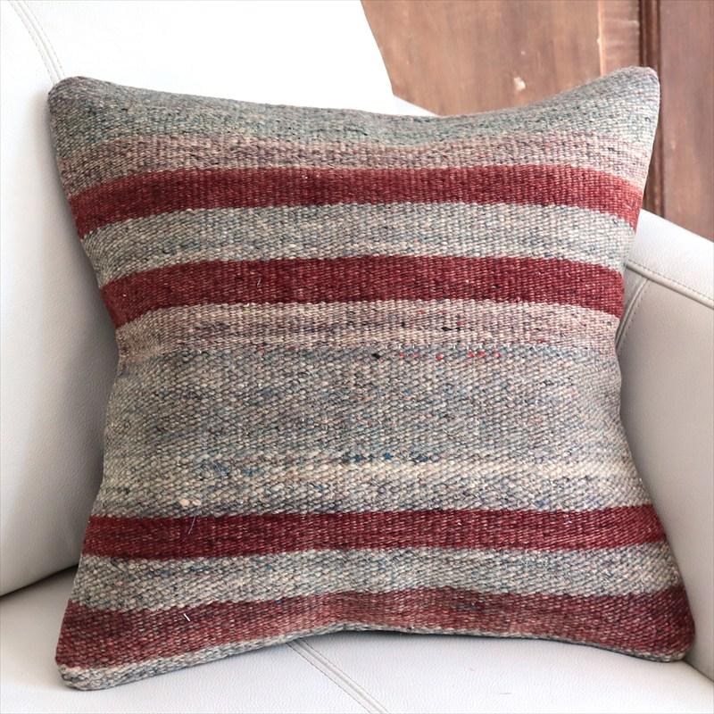 オールドキリムクッションカバー 40cm角サイズ 40×40cm シンプルボーダー | 