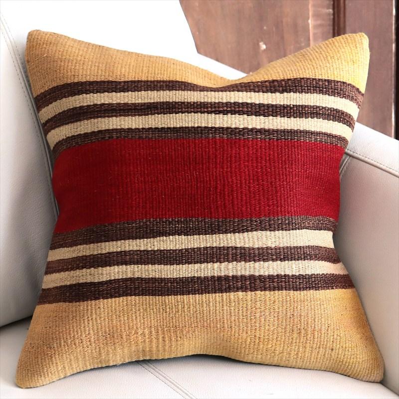 オールドキリムクッションカバー 40cm角サイズ 40×40cm レッド＆イエロー ボーダー | 