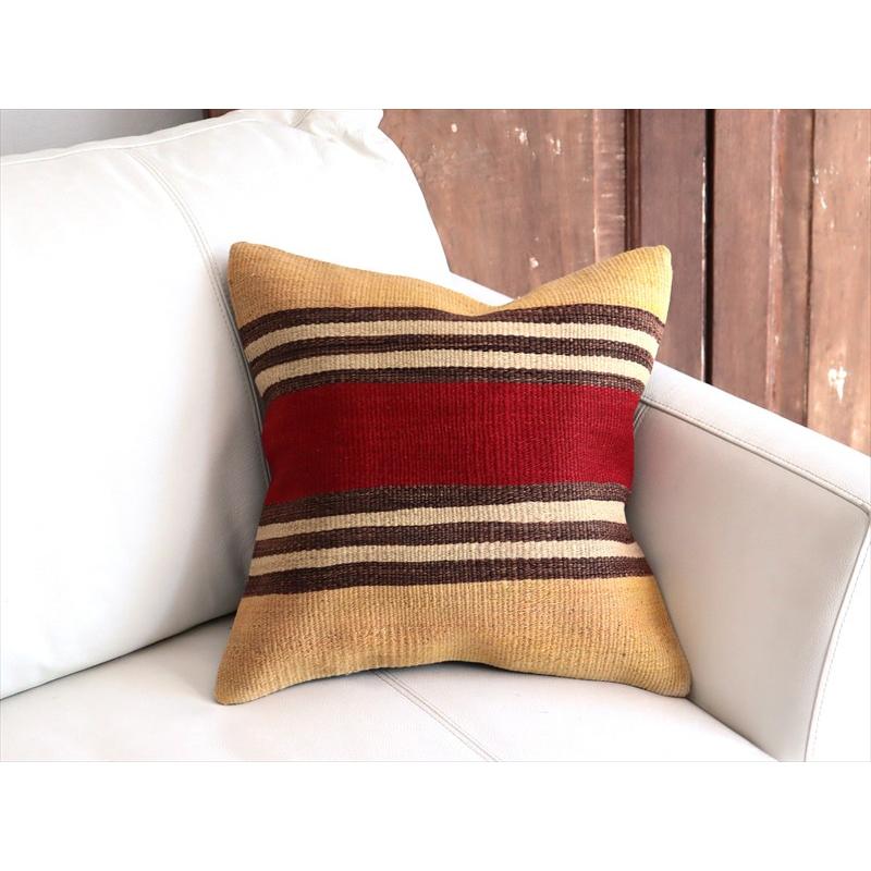 オールドキリムクッションカバー 40cm角サイズ 40×40cm レッド＆イエロー ボーダー |  | 01