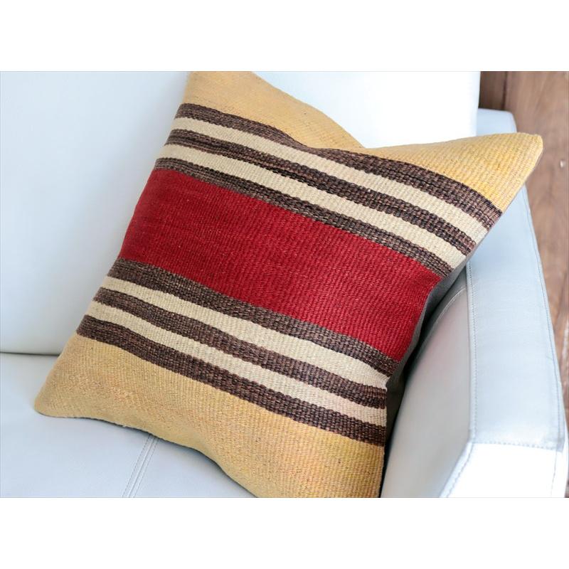 オールドキリムクッションカバー 40cm角サイズ 40×40cm レッド＆イエロー ボーダー |  | 02