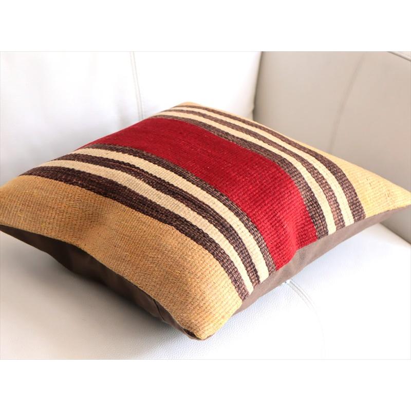 オールドキリムクッションカバー 40cm角サイズ 40×40cm レッド＆イエロー ボーダー |  | 03