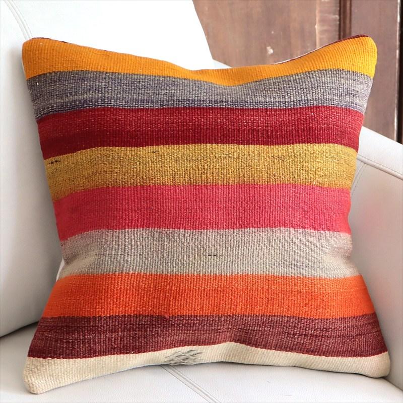 オールドキリムクッションカバー 40cm角サイズ 39×39cm カラフルボーダー | 