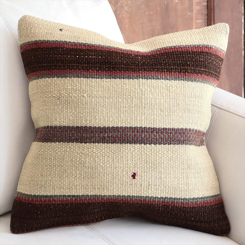 オールドキリムクッションカバー 40cm角サイズ 40×39cm ナチュラル シンプル ボーダー | 