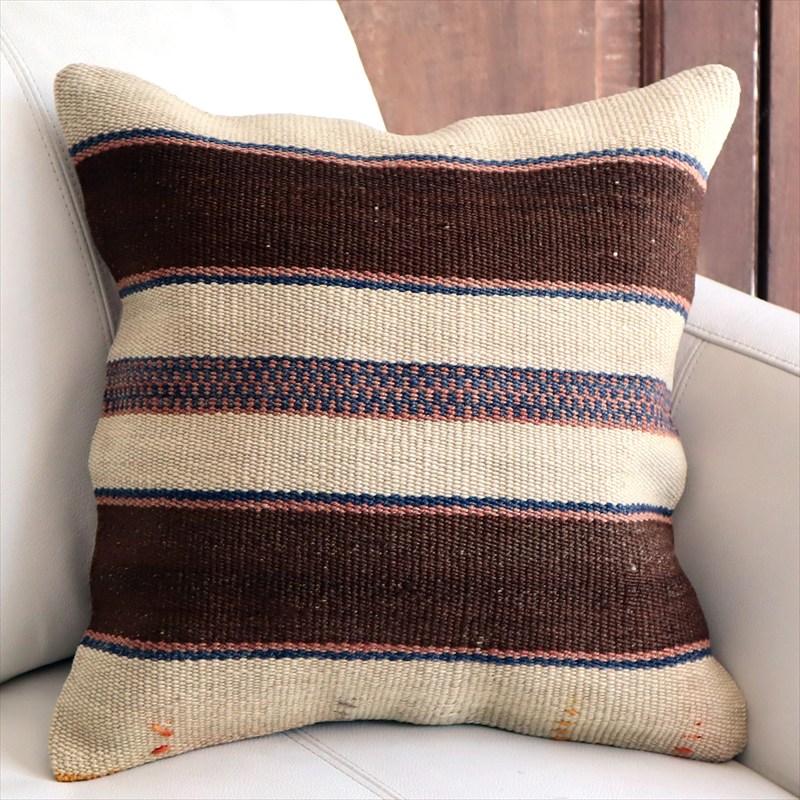 オールドキリムクッションカバー 40cm角サイズ 38×38cm ナチュラル シンプル ボーダー | 