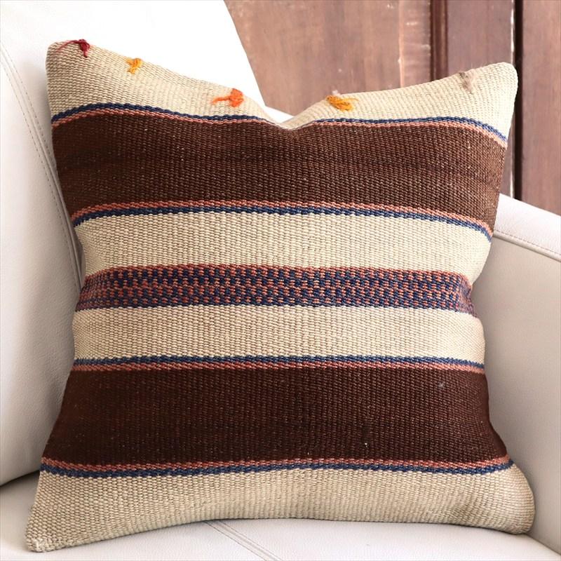 オールドキリムクッションカバー 40cm角サイズ 39×40cm ナチュラル シンプル ボーダー | 