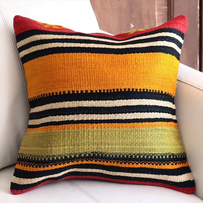 オールドキリムクッションカバー 40cm角サイズ 40×39cm カラフルボーダー | 