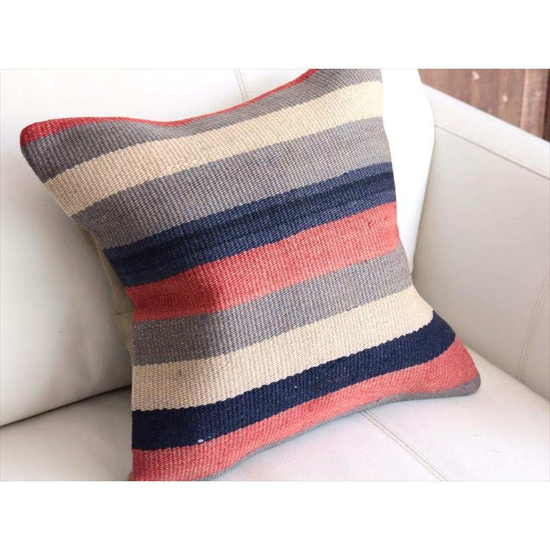 オールドキリムクッションカバー 40cm角サイズ 39×39cm ローズピンクとインディゴのボーダー |  | 02
