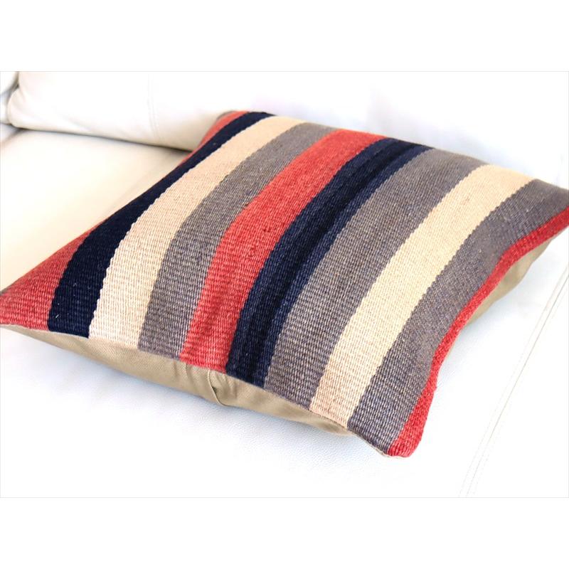 オールドキリムクッションカバー 40cm角サイズ 39×39cm ローズピンクとインディゴのボーダー |  | 03