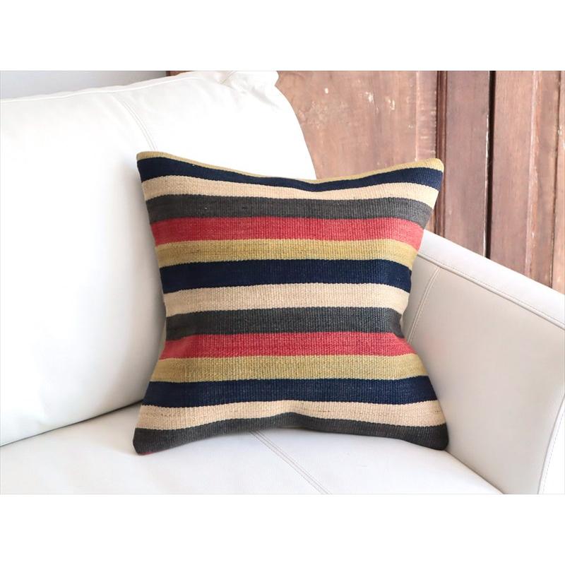 オールドキリムクッションカバー 40cm角サイズ 39×39cm ローズピンクとインディゴのボーダー |  | 01