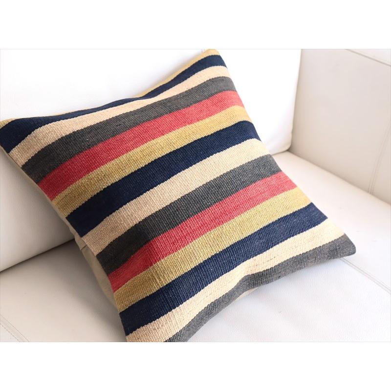オールドキリムクッションカバー 40cm角サイズ 39×39cm ローズピンクとインディゴのボーダー |  | 02