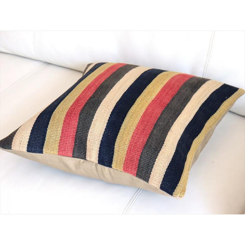 オールドキリムクッションカバー 40cm角サイズ 39×39cm ローズピンクとインディゴのボーダー |  | 03