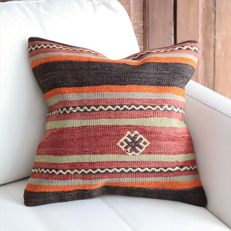 オールドキリム 40cm角クッションカバー 40×41cm ボーダー・ジジム Old Kilim Cushion | 