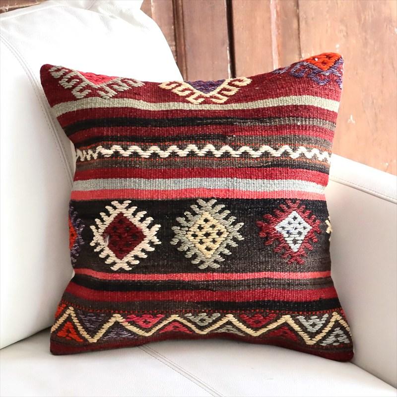 オールドキリム 40cm角クッションカバー 39×39cm ボーダー・ジジム Old Kilim Cushion | 