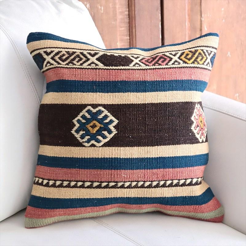 オールドキリム 40cm角クッションカバー 40×40cm ボーダー・ジジム Old Kilim Cushion | 