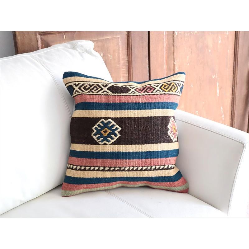 オールドキリム 40cm角クッションカバー 40×40cm ボーダー・ジジム Old Kilim Cushion |  | 01