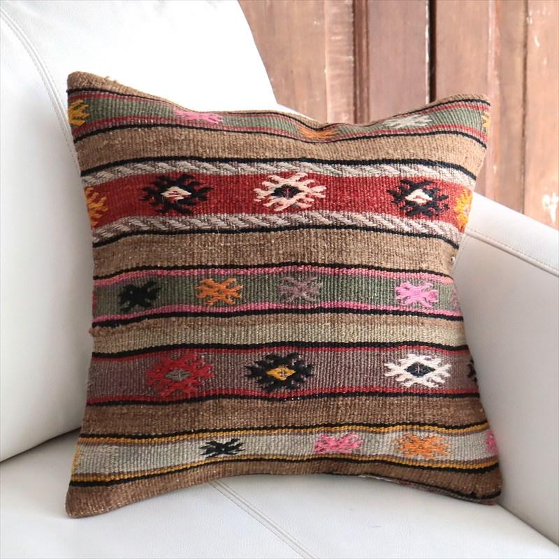 オールドキリム 40cm角クッションカバー 38×39cm ボーダー・ジジム Old Kilim Cushion | 