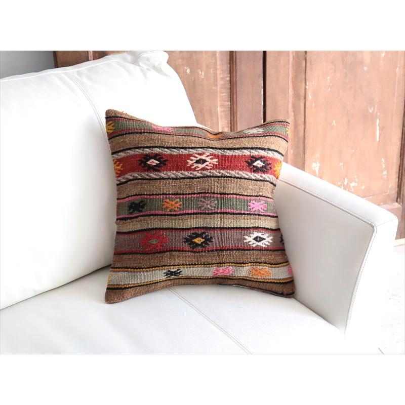 オールドキリム 40cm角クッションカバー 38×39cm ボーダー・ジジム Old Kilim Cushion |  | 01