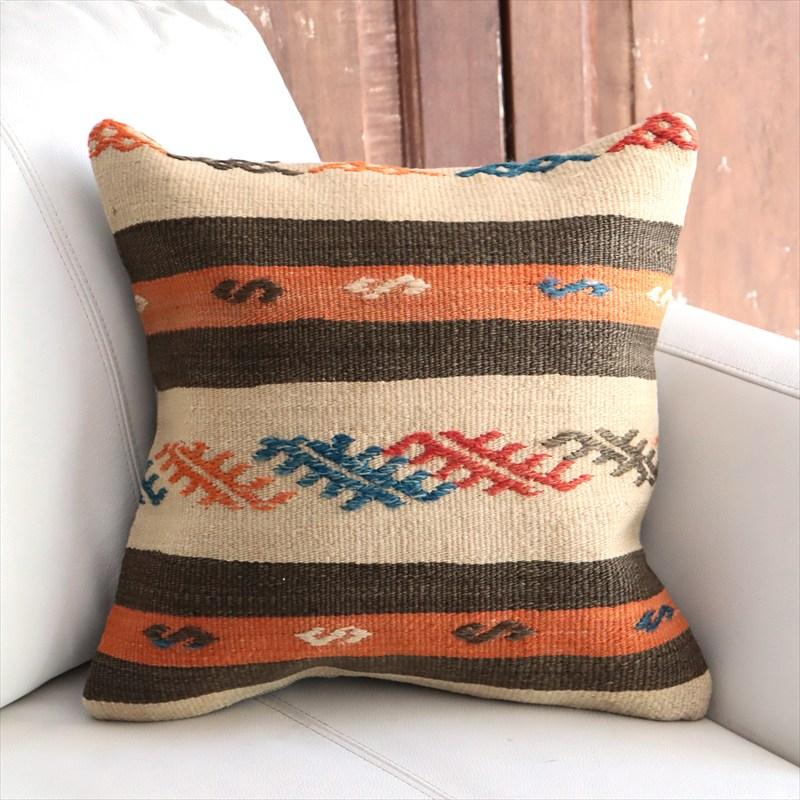 オールドキリム 40cm角クッションカバー 39×39cm ボーダー・ジジム Old Kilim Cushion | 