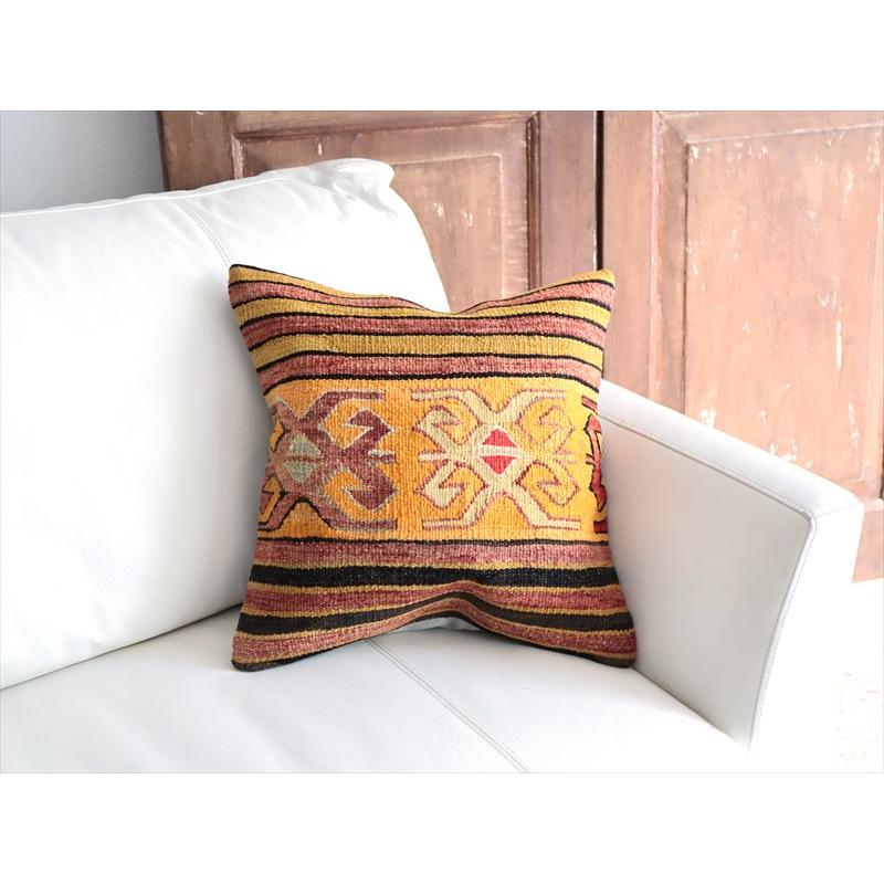 オールドキリム 40cm角クッションカバー 40×40cm イエローオレンジ Old Kilim Cushion |  | 01